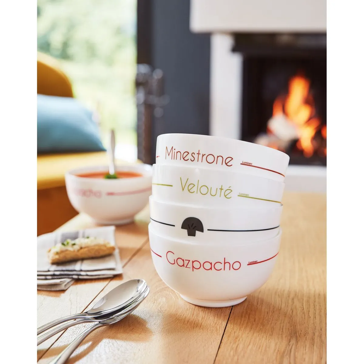 Luminarc Set of 4 decorated white bowls 7,9 cm Soupset> Cups, Mugs, Bowls